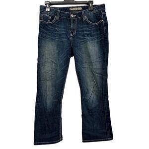 BKE Kate Dark Wash Bootcut Stretch Jeans Size 29 Embroidered Pockets Distressed